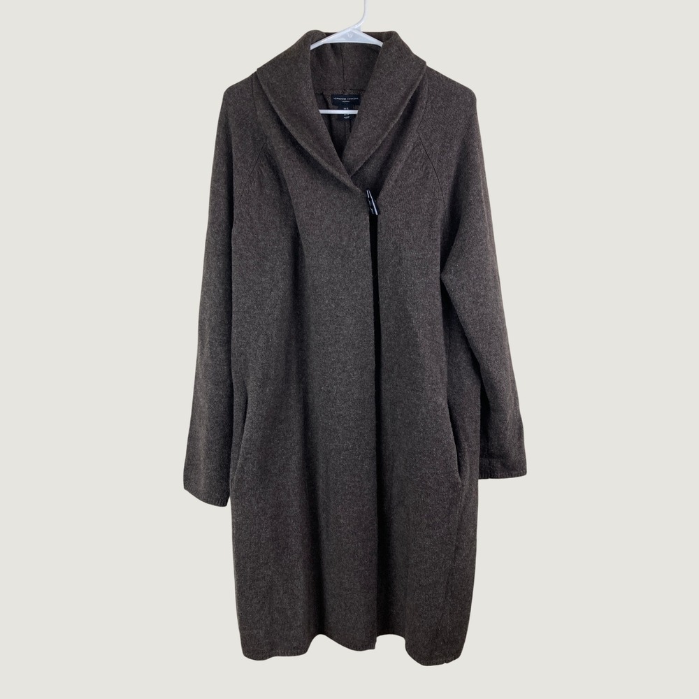 Adrienne Vittadini Knit Wool Yak Coat Women 1X Brown Shawl Toggle Cardigan